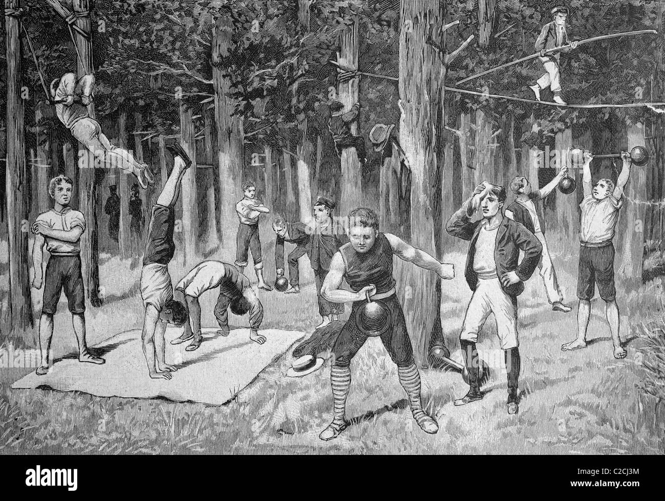 Area di formazione dei futuri artisti in Hasenheide park, nei pressi di Berlino, Germania, foto storiche, circa 1893 Foto Stock