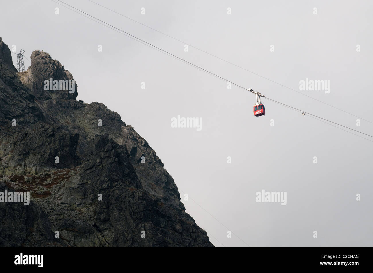 Sollevamento cabina al picco di Lomnicky in Alti Tatra, Slovacchia Foto Stock
