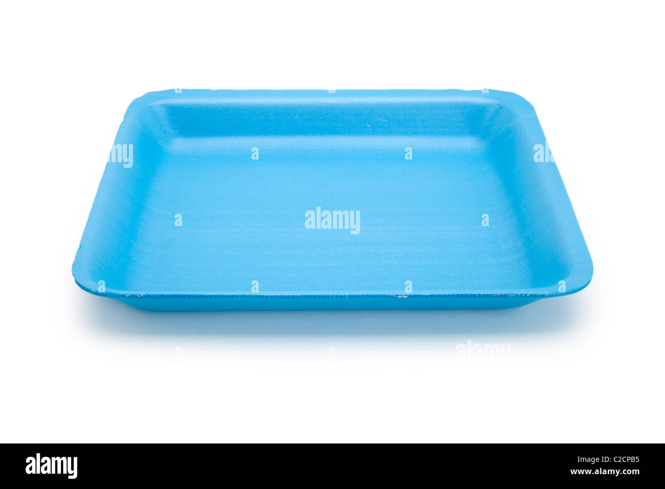 Plastica blu vassoio per alimenti con sfondo bianco Foto Stock