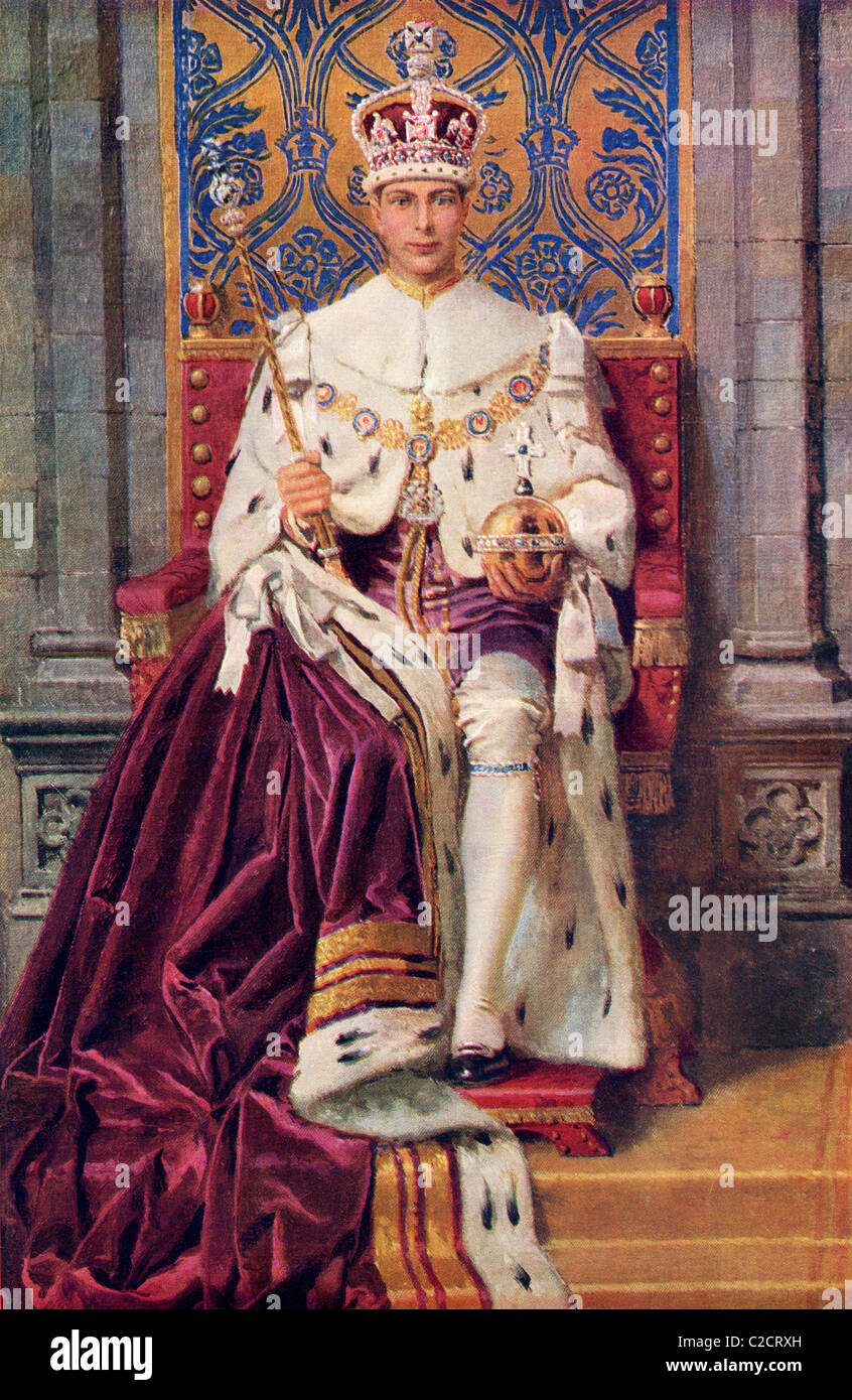 Il re in trono e incoronata. George VI, Albert Frederick Arthur George, 1895 a 1952. Foto Stock