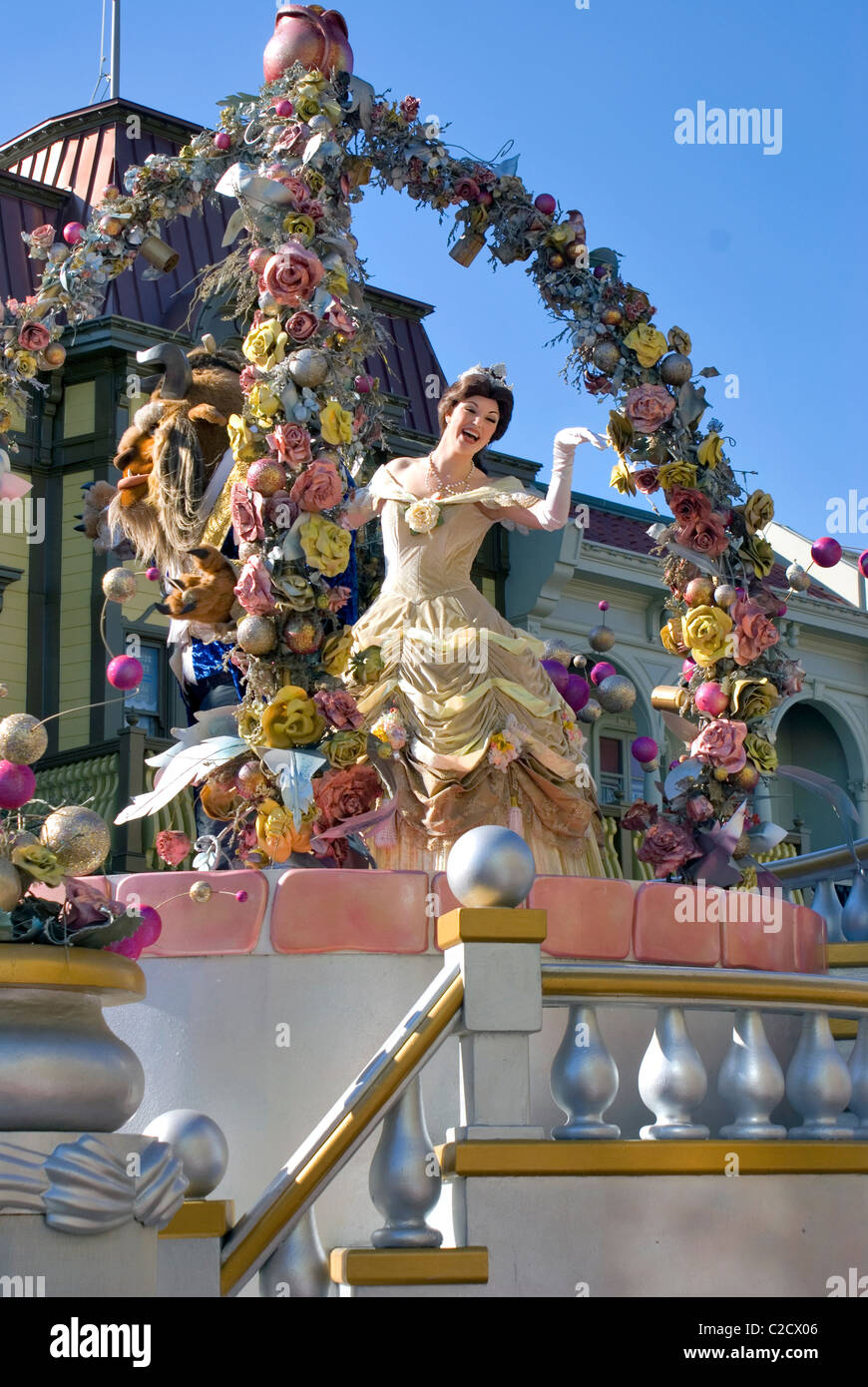 La bella e la Bestia Parade float, Walt Disney World, a Orlando, Florida Foto Stock