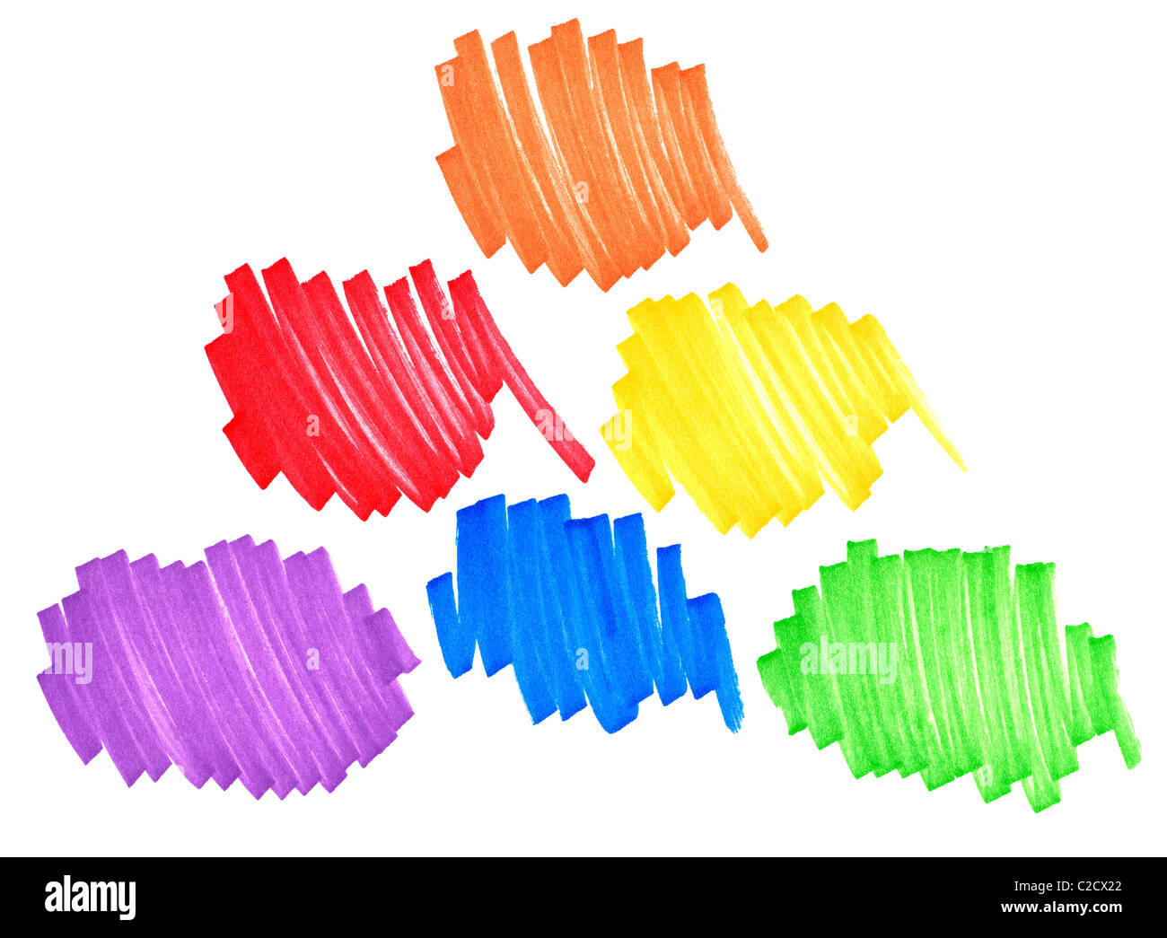 Colore primario e secondario scarabocchi grafico realizzato con marcatori ad inchiostro permanente Foto Stock