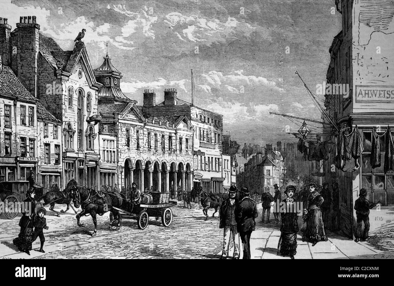 Abbassare High Street a Sunderland, Inghilterra, storico illustrazione, 1884 Foto Stock