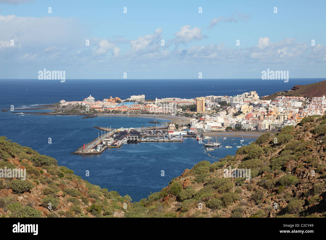 Vista aerea di Los Cristianos, Isola Canarie Tenerife, Spagna Foto Stock