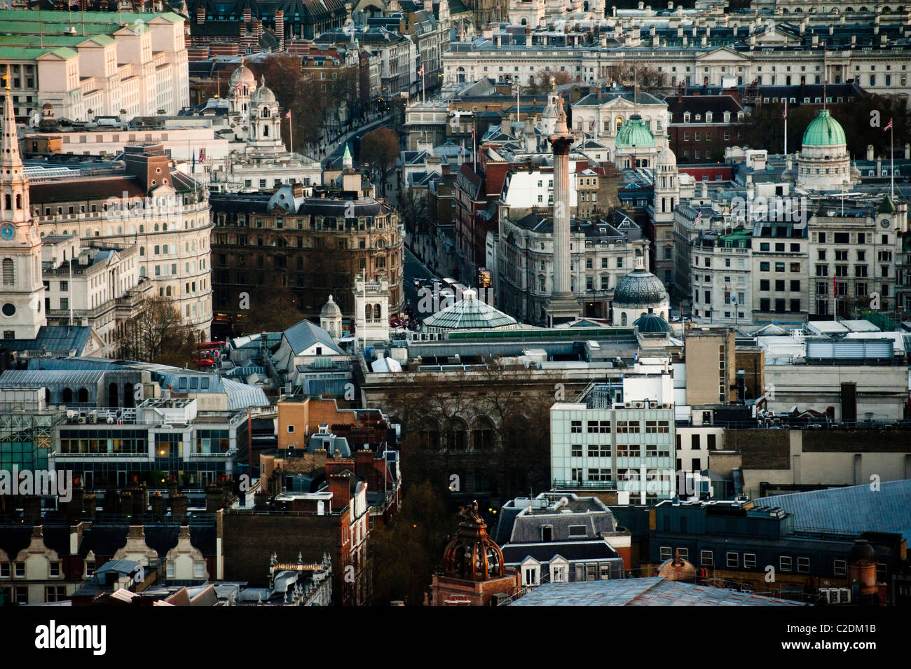 Trafalgar Square e Whitehall vista aerea Foto Stock