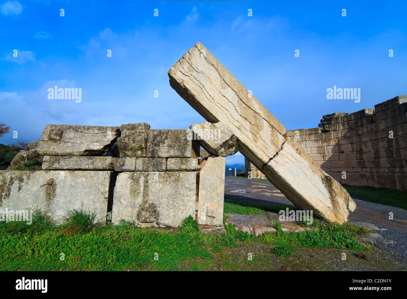 Il Gate arcadica rovine di antiche Messini, Grecia Foto Stock