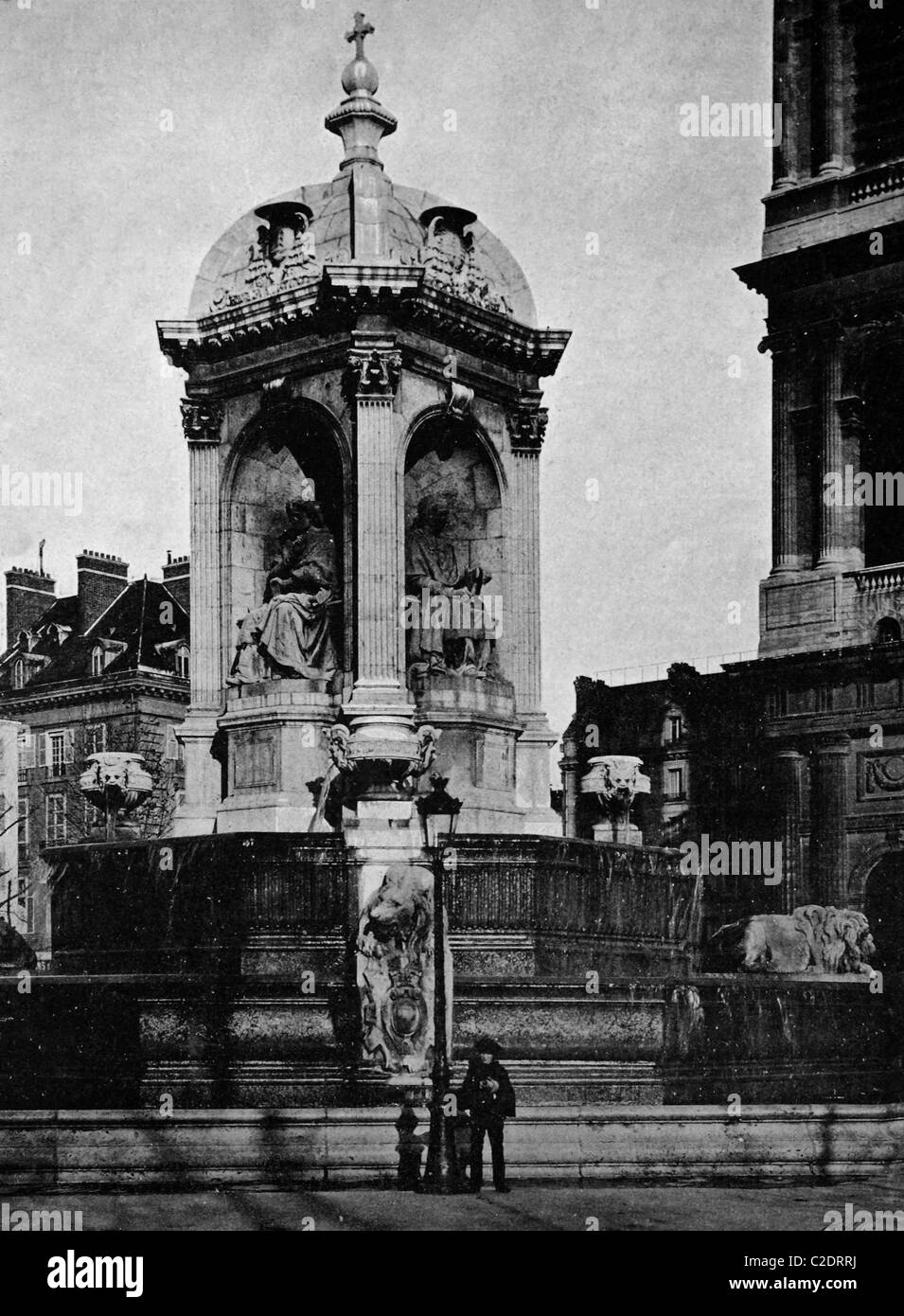 Una delle prime stampe di Autotype, Fontaine Saint Sulpice fontana, fotografia storica, 1884, Parigi, Francia, Europa Foto Stock