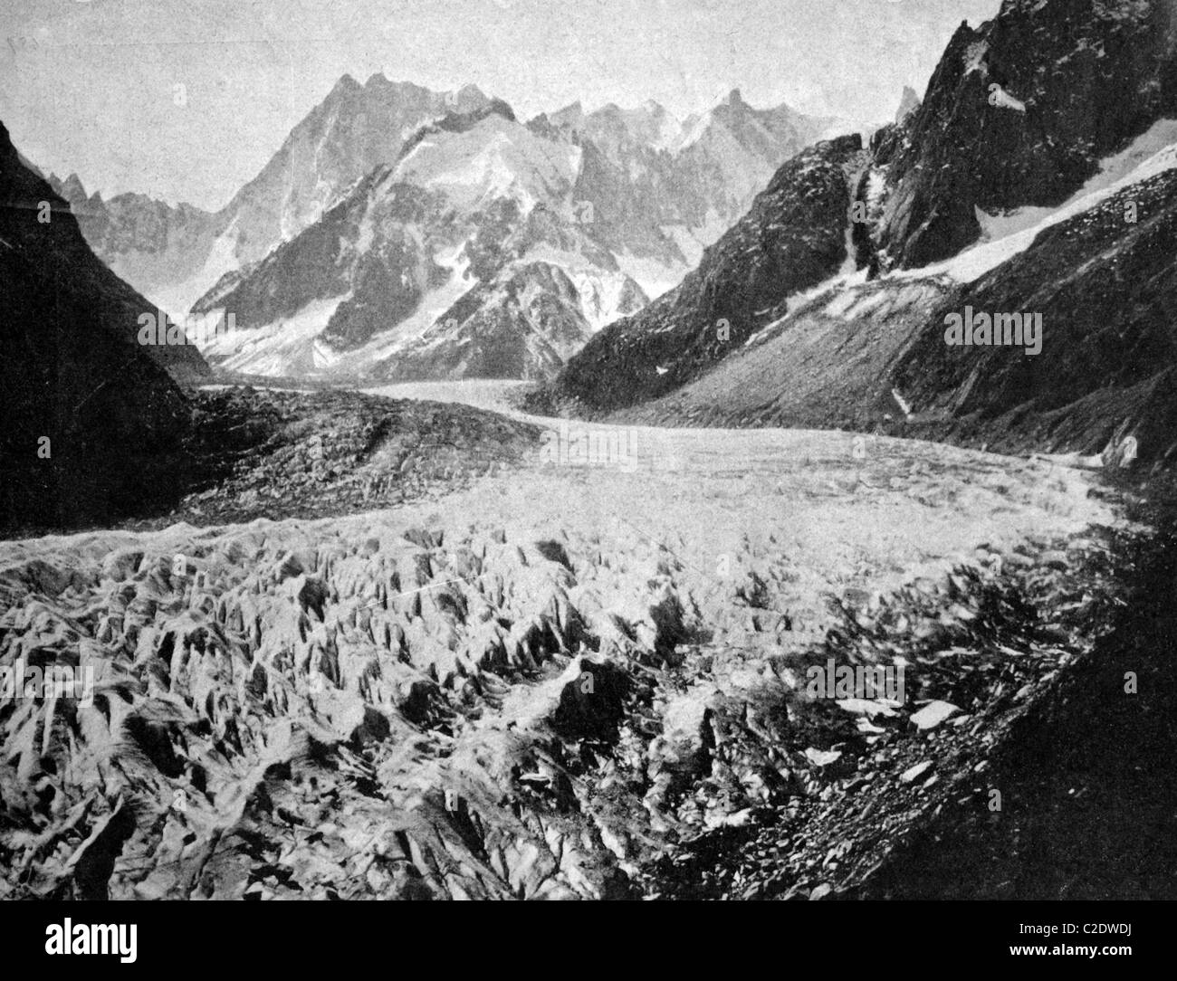 Una delle prime stampe di Autotype, ghiacciaio vicino Chamoix, fotografia storica, 1884, Svizzera, Europa Foto Stock