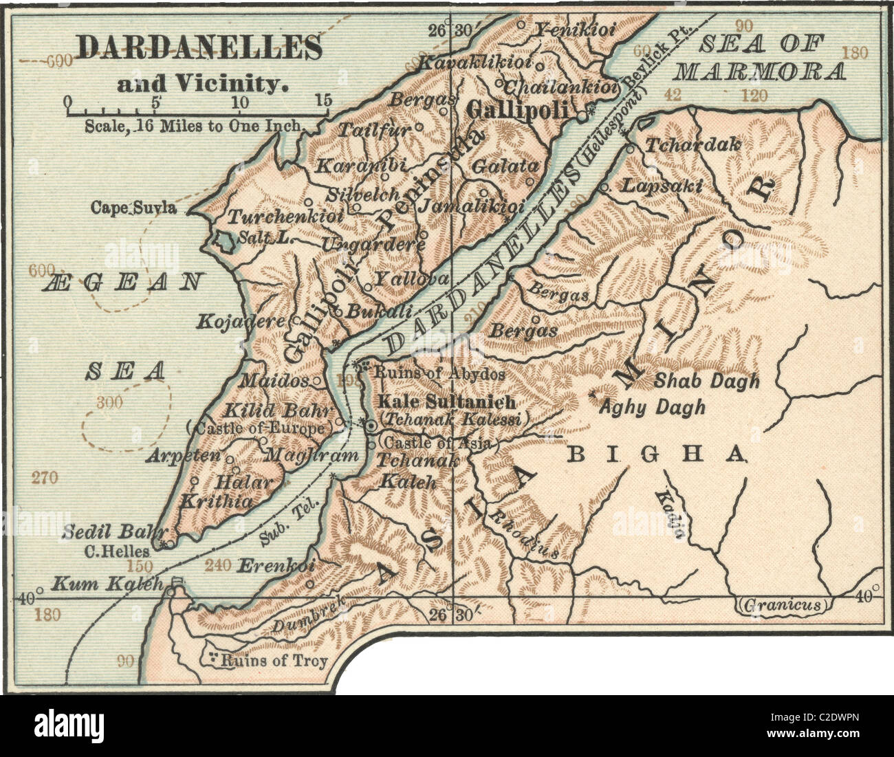 Mappa dei Dardanelli Foto stock - Alamy