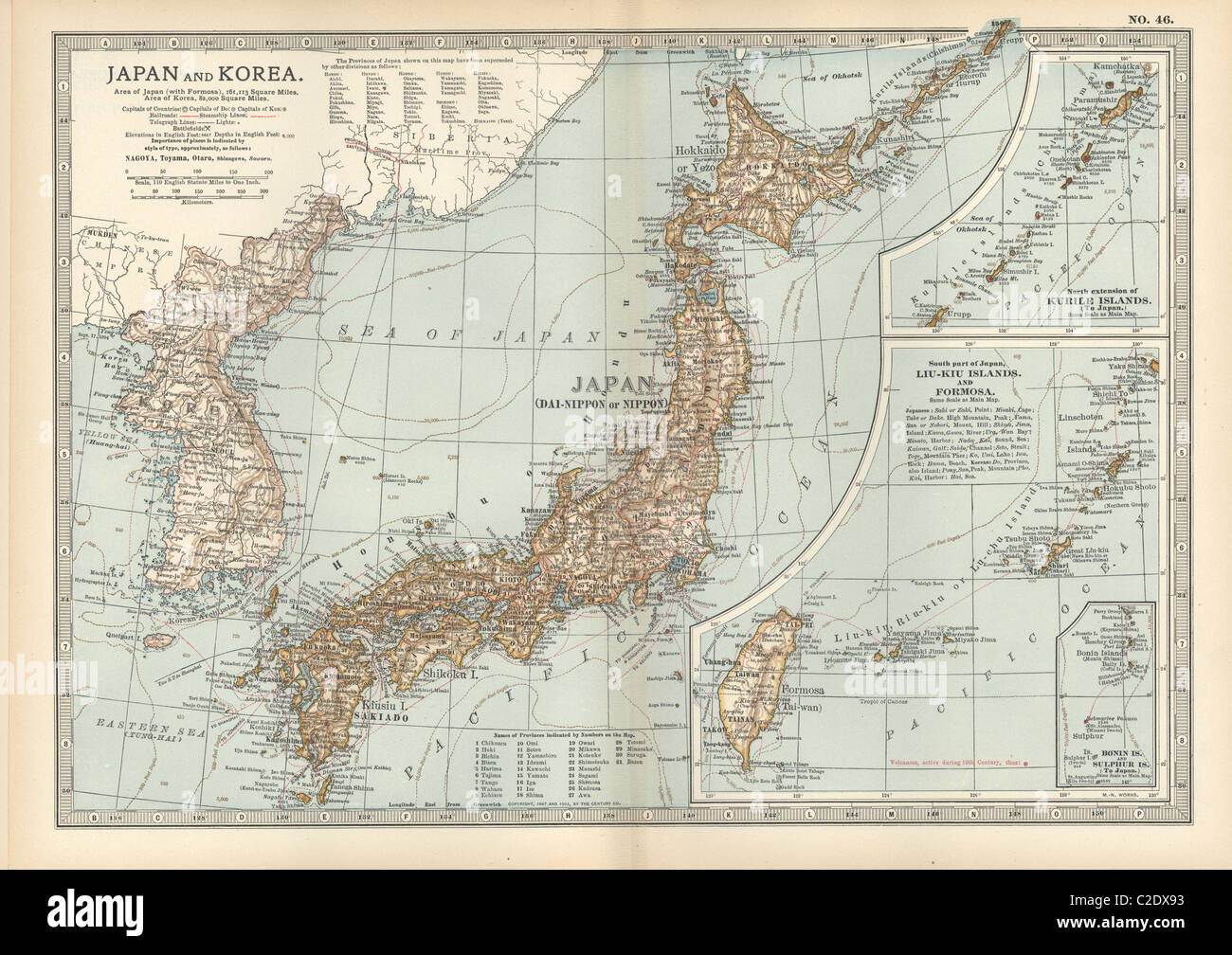 Mappa del Giappone e della Repubblica di Corea Foto Stock