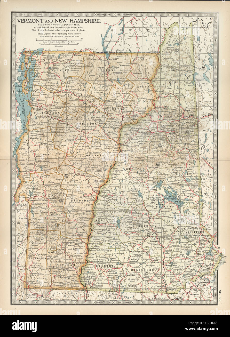 Mappa del Vermont e New Hampshire Foto Stock