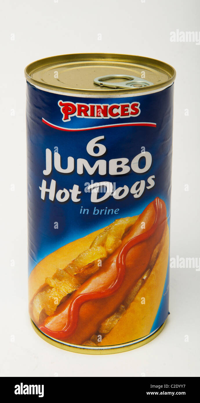 Jumbo Hot Dogs può Foto Stock