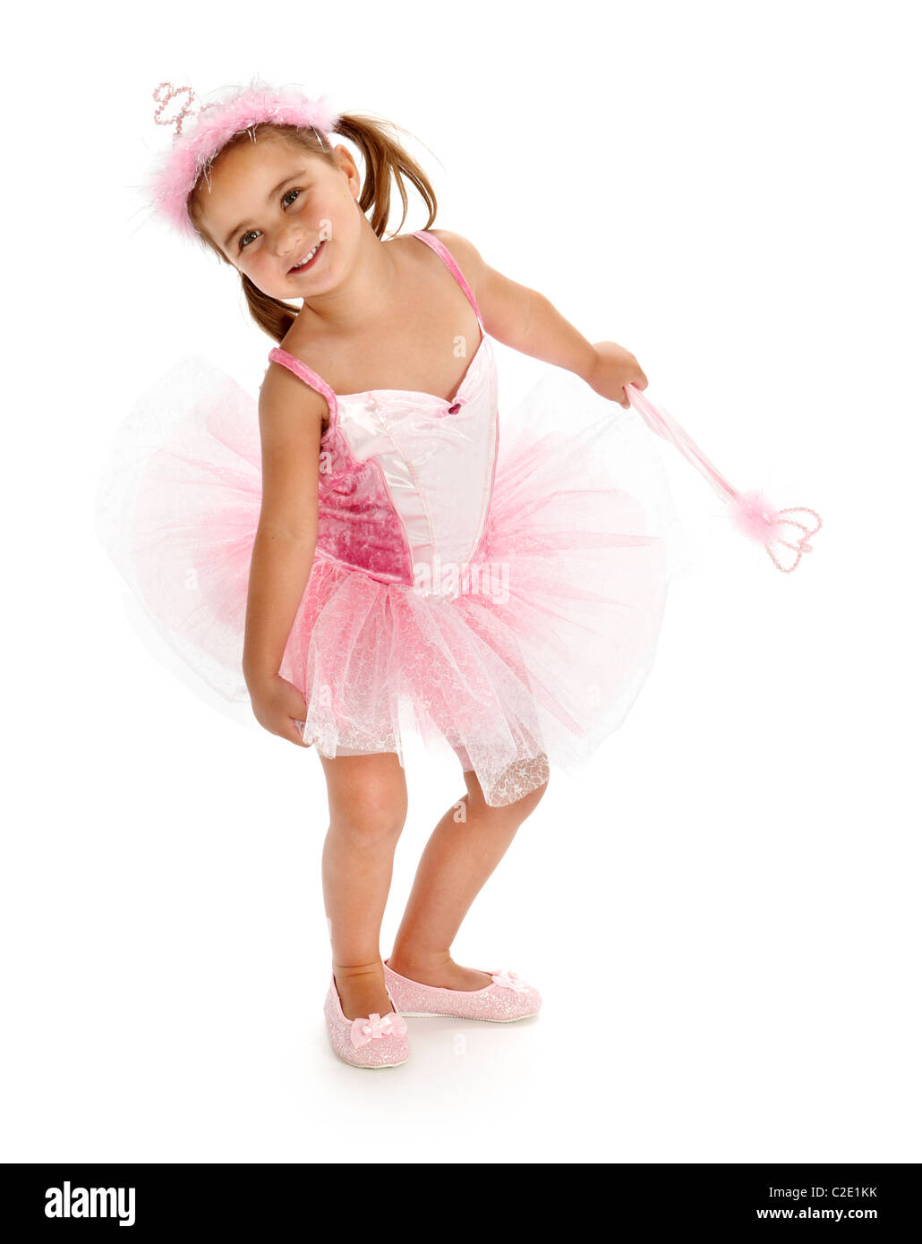 Bambina che gioca la principessa della ballerina fata vestirsi Foto Stock