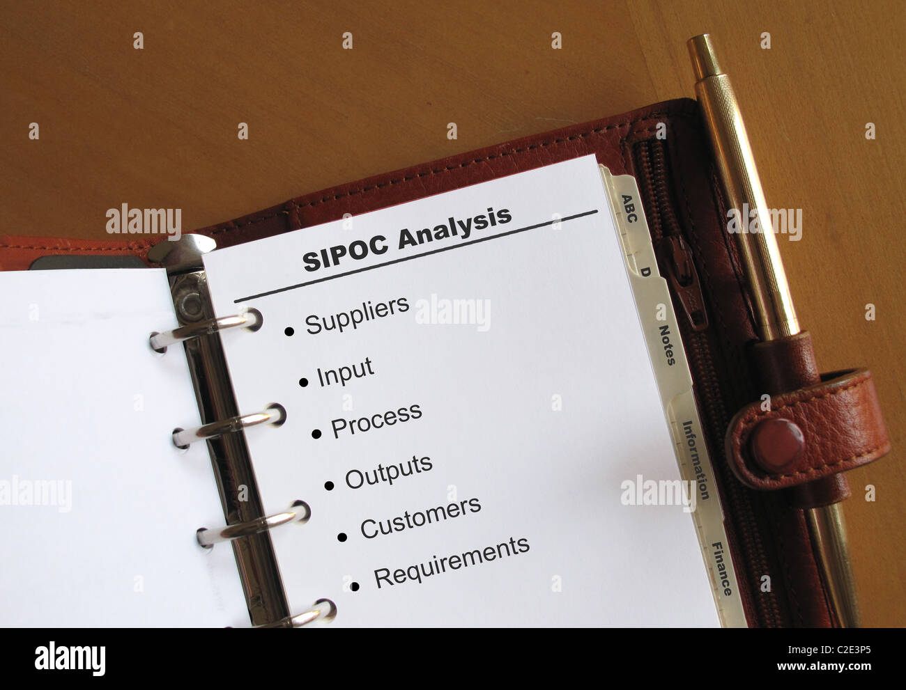 I concetti di Business SIPOC analisi con proiettili in un personal organizer Foto Stock