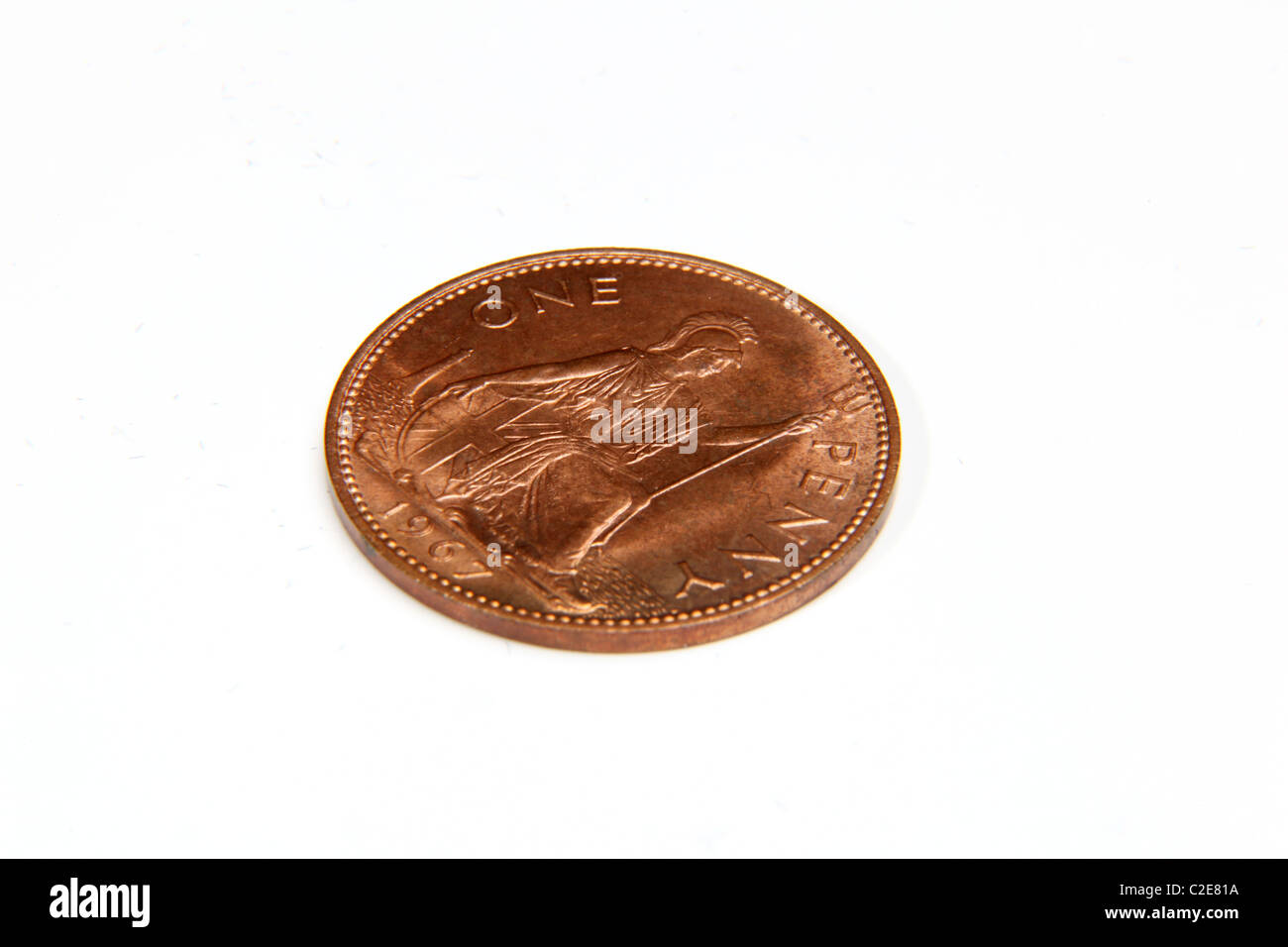 1d penny vecchia moneta, pre-decimale moneta DEL REGNO UNITO. Foto Stock