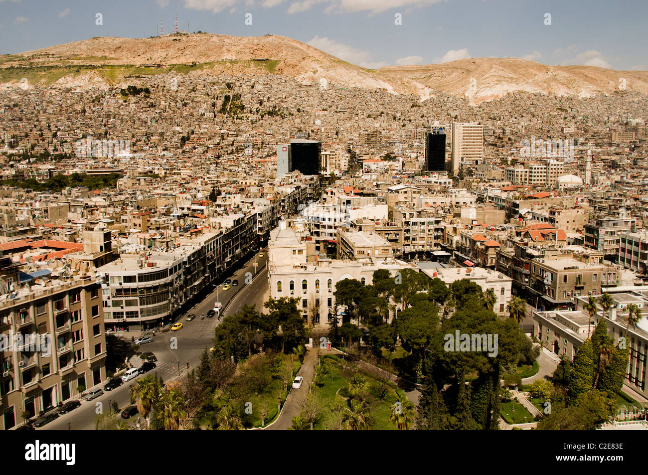 Sky line skyline bird occhi occhio centrale di Damasco città moderna città Siria Syrian Foto Stock