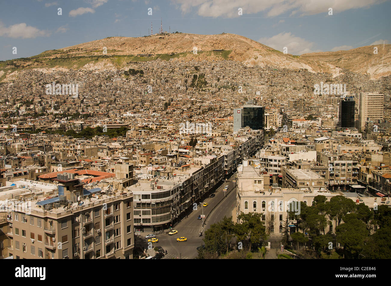 Sky line skyline bird occhi occhio centrale di Damasco città moderna città Siria Syrian Foto Stock