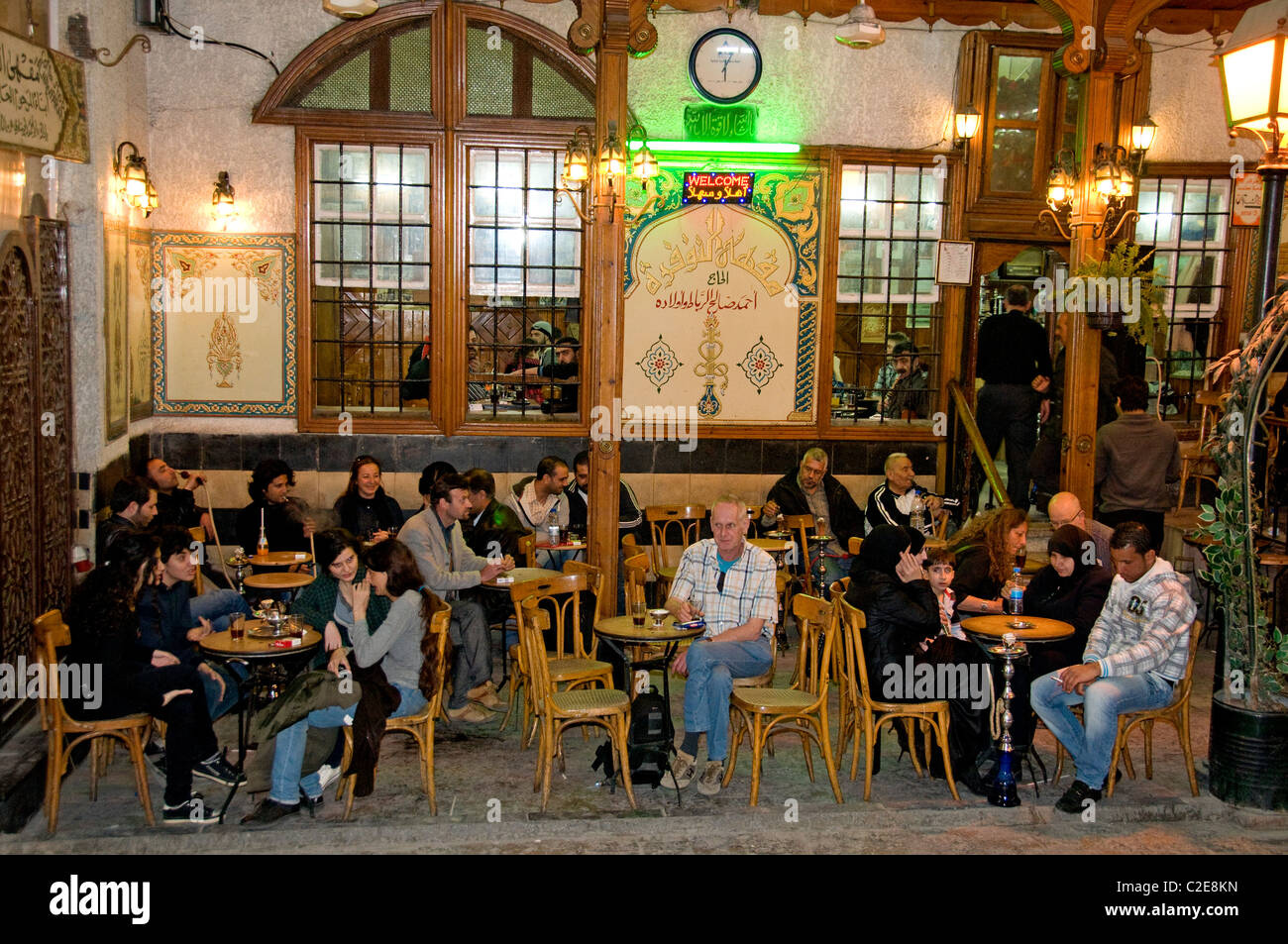 Vecchia di Damasco Siria tubazione acqua Cafe tea coffee house Bazaar Souq Foto Stock