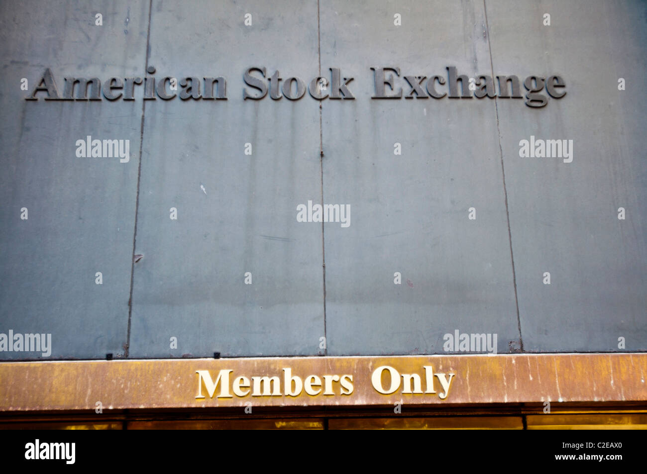 American Stock Exchange segno, solo per i membri, il Quartiere Finanziario di New York City, Stati Uniti d'America Foto Stock