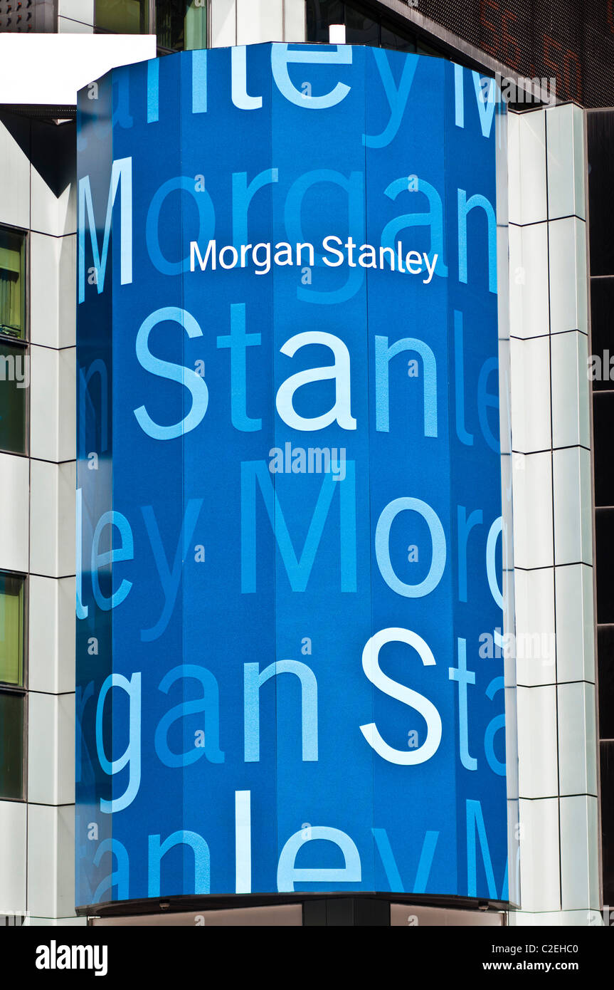 Morgan Stanley pubblicità su Times Square Manhattan, New York City, Stati Uniti d'America Foto Stock