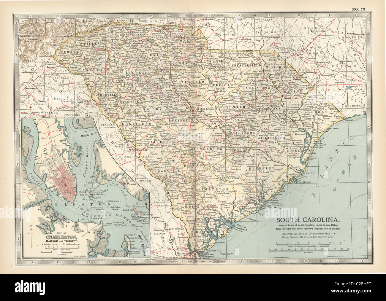 Mappa della Carolina del Sud con inserto di Charleston Foto Stock