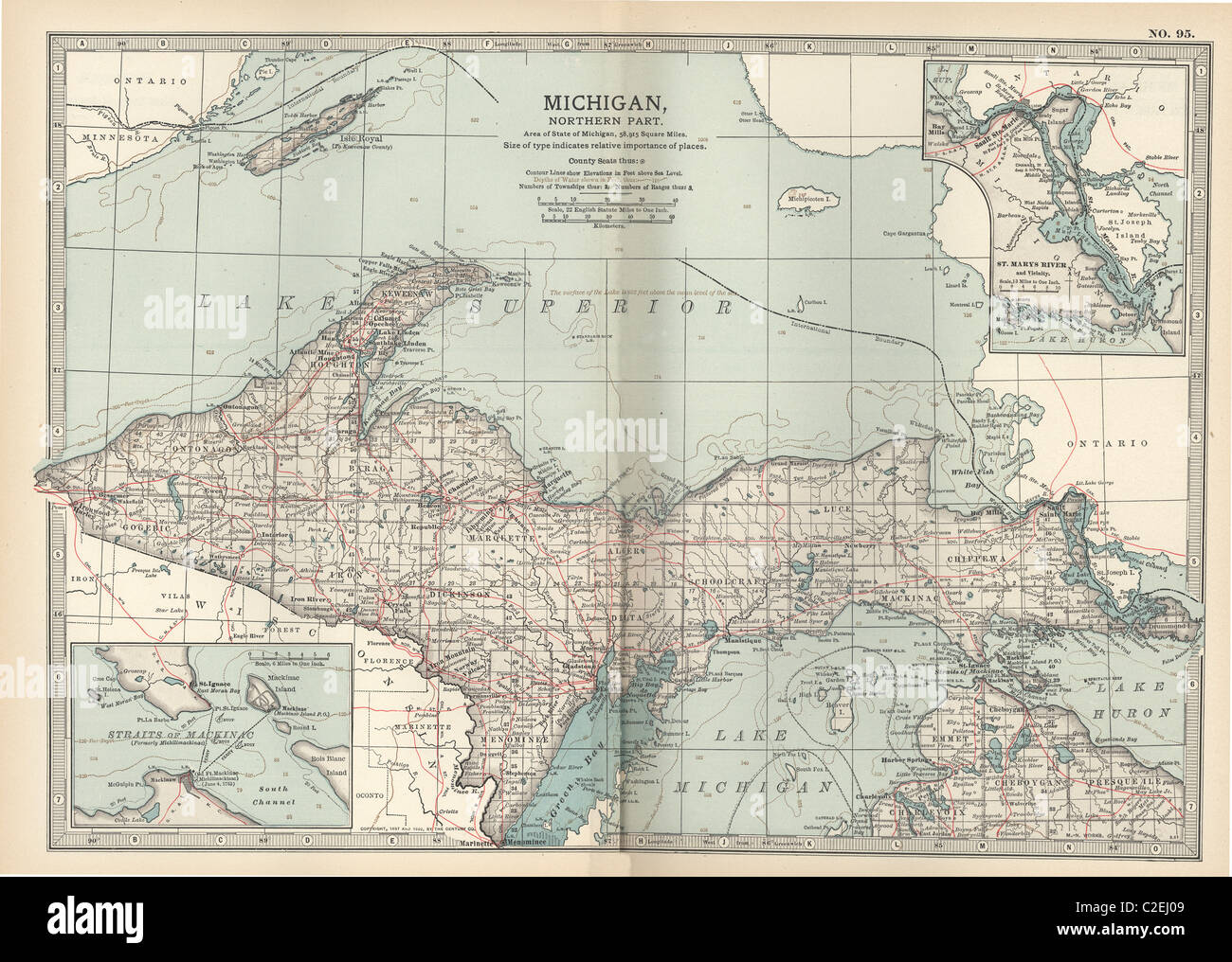 Mappa della parte settentrionale del Michigan Foto Stock
