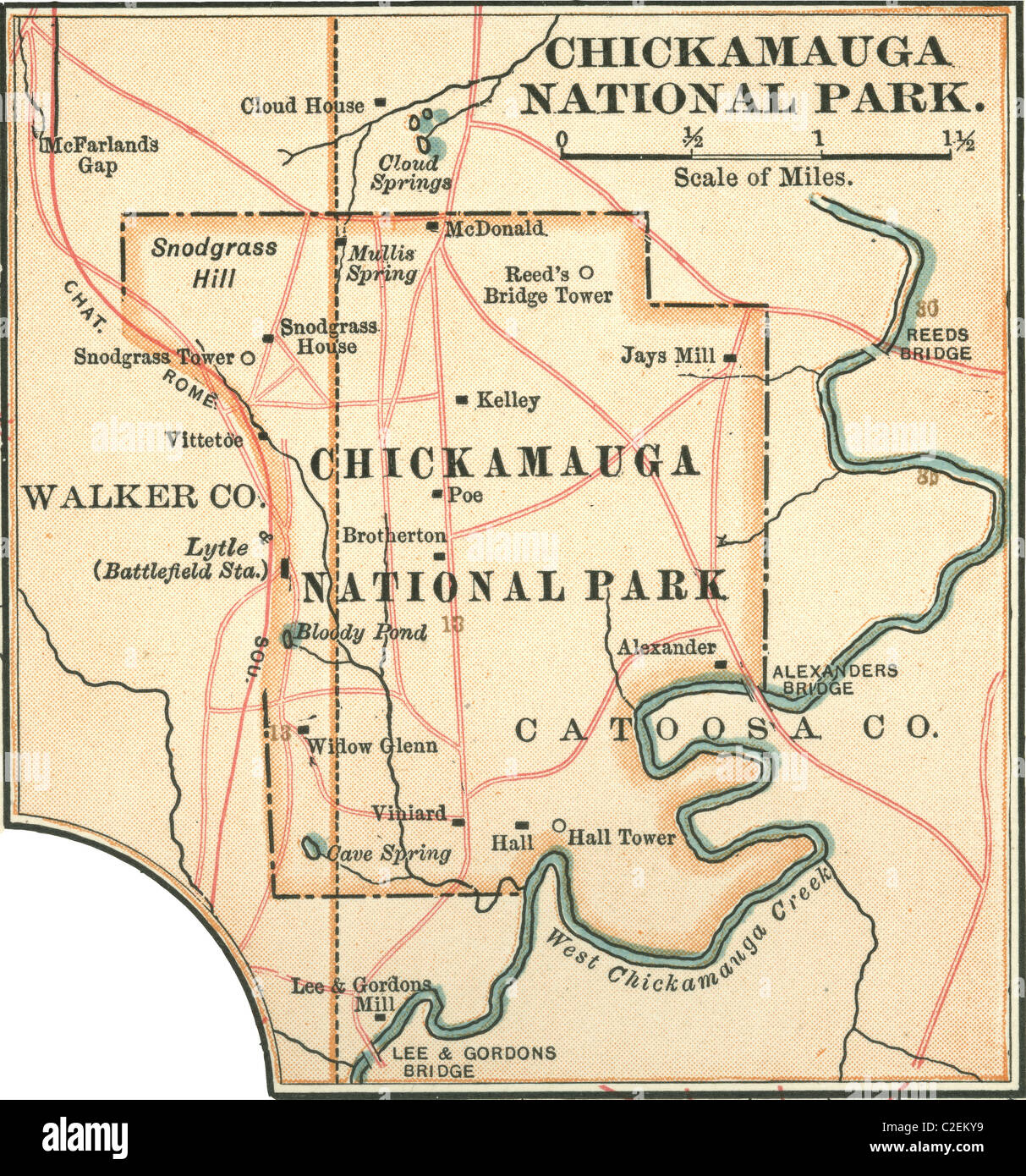 Mappa di Chickamauga Parco Nazionale Foto Stock