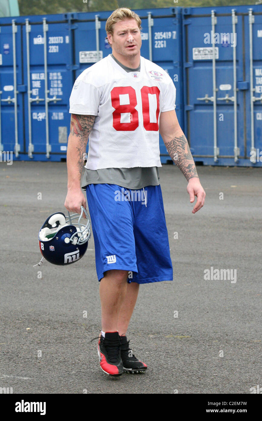 Jeremy Shockey New York Giants treno al Chelsea Football Club's training facility a Cobham, Surrey prima di New York Foto Stock