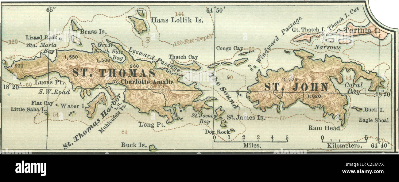 Mappa di San Tommaso e san Giovanni isole Foto Stock