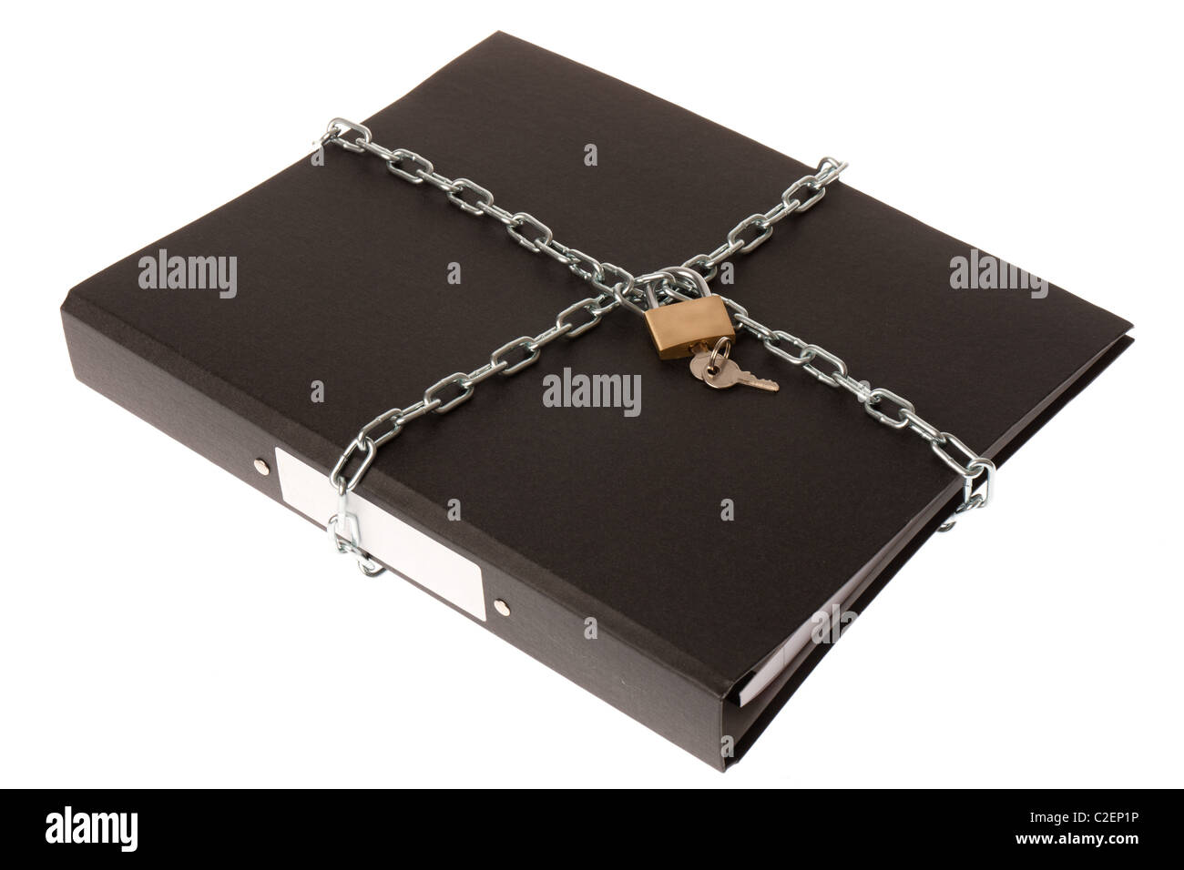 Un legante ad anello avvolto in una catena e lucchetto Foto Stock