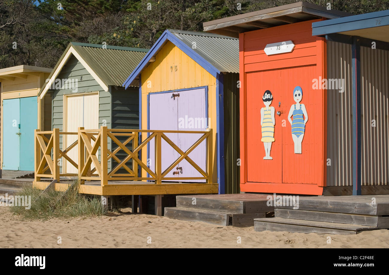 Spiaggia case di storage al Mornington, Victoria, Australia Foto Stock