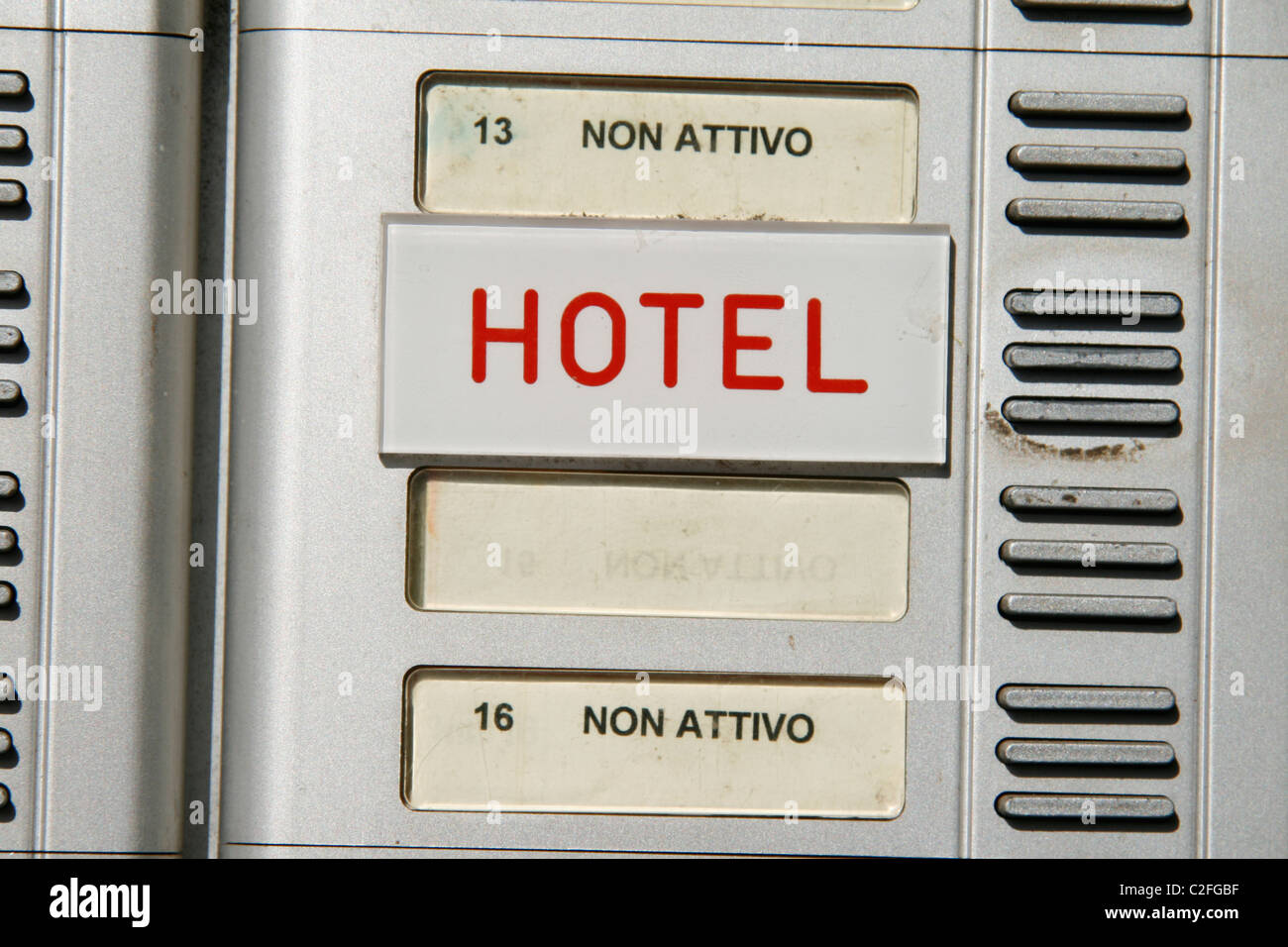 Hotel campanello segno preavviso a roma italia Foto Stock