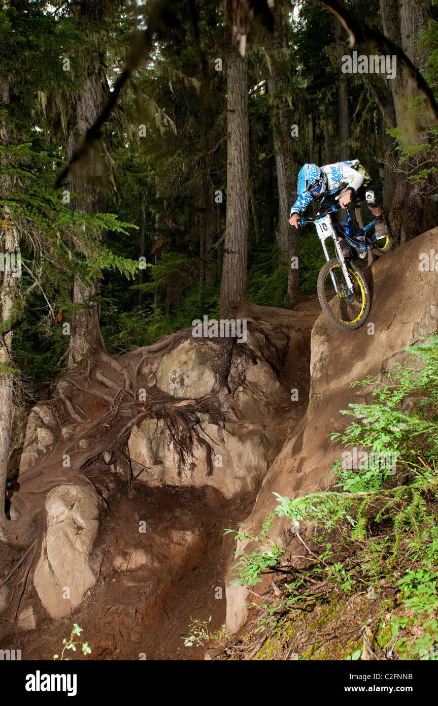 Garbanzo DH Mountain Bike Race al Crankworx Mountain Bike Festival in Whistler, BC, Canada Foto Stock