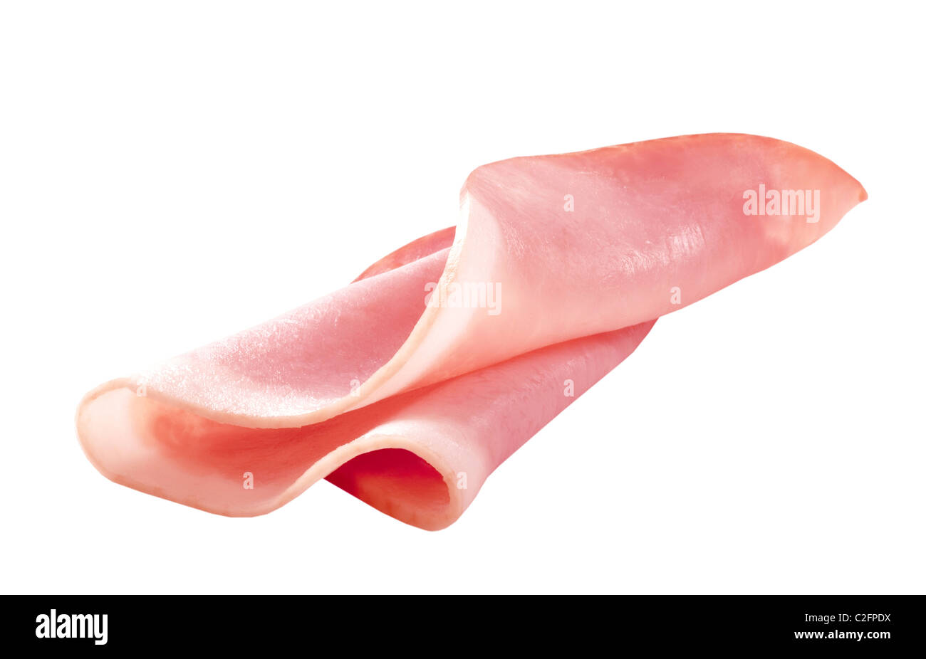 Fetta di prosciutto isolati su sfondo bianco Foto Stock