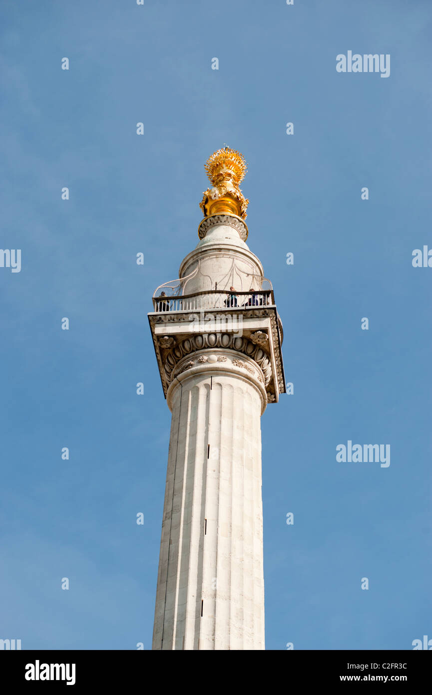 Il monumento. Un monumento al Grande Incendio di Londra nel 1666. Progettato da Sir Christopher Wren. Londra, Inghilterra, Regno Unito. Foto Stock