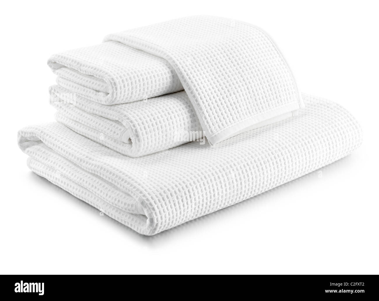 Pila di bianco asciugamani waffle Foto Stock