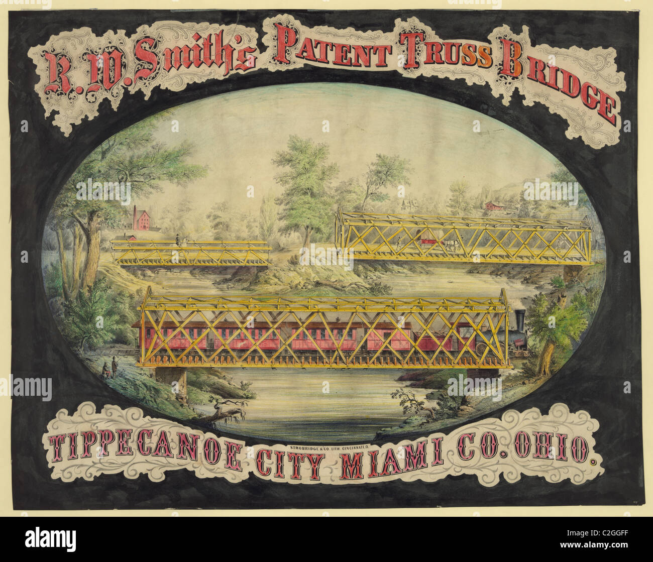 R.W. Smith brevetto del ponte di travatura reticolare, Città Tippecanoe, Miami Co., Ohio / Strobridge & Co. Lith., Cincinnati, O. Foto Stock