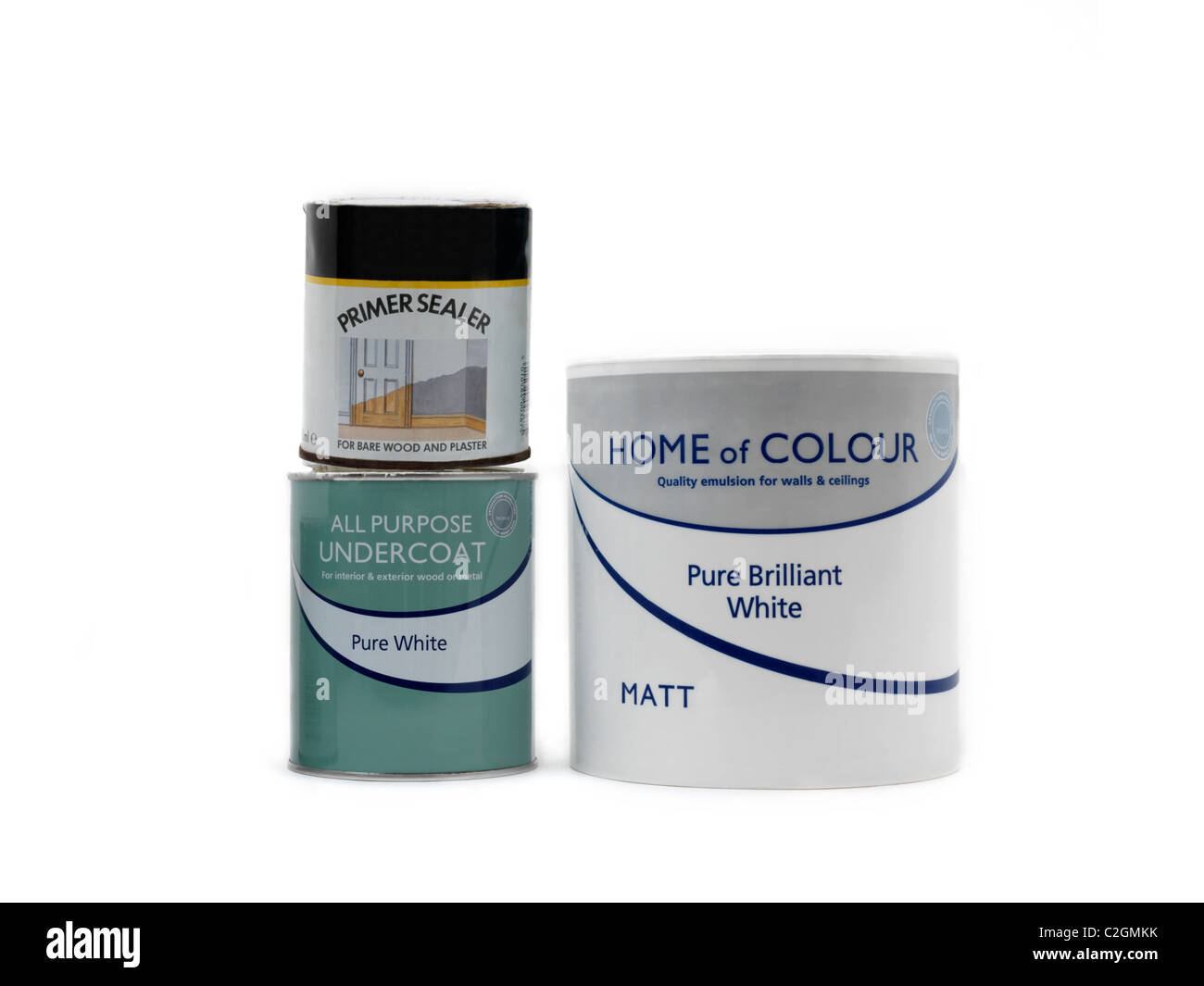 Teglie di Primer sigillante, emulsione e tutti lo scopo di vernice per sottostrati Foto Stock