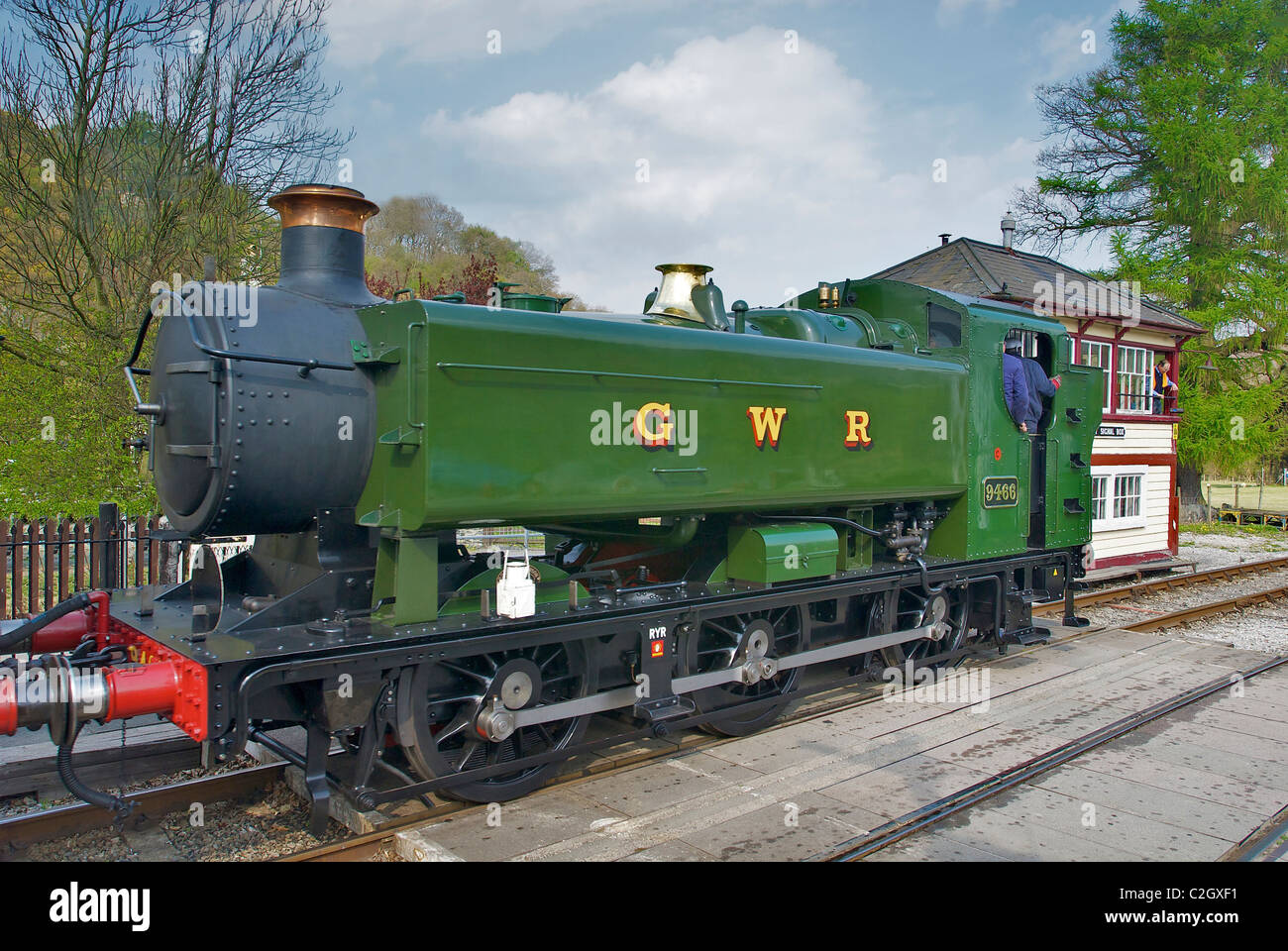 Un serbatoio di GWR motore sul Llangollen Railway alla stazione Glyndyfrdwy. Foto Stock