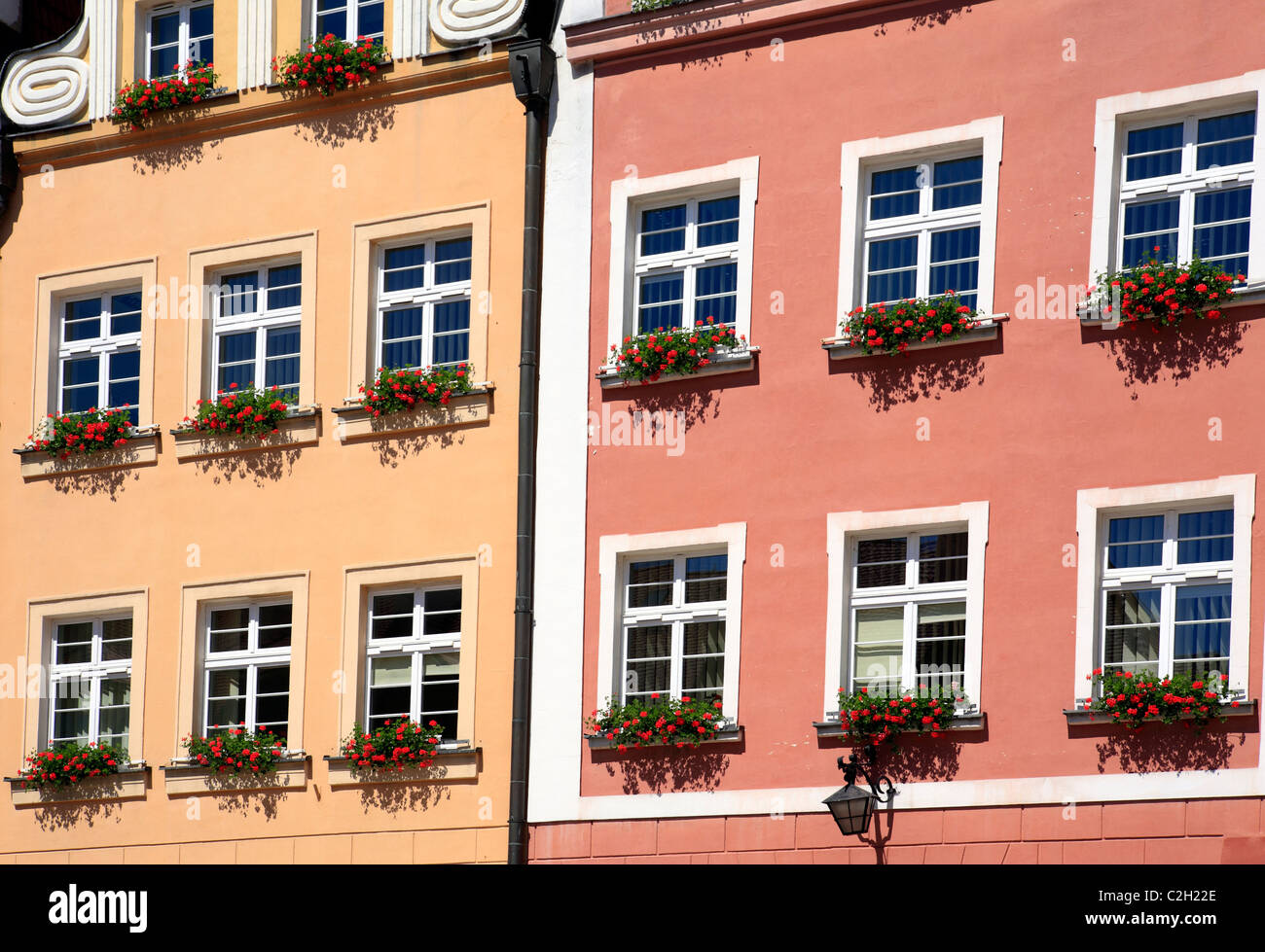 Le case borghesi di facciate in ex città tedesca hirschberg, Jelenia Gora, Bassa Slesia, Polonia, europa Foto Stock