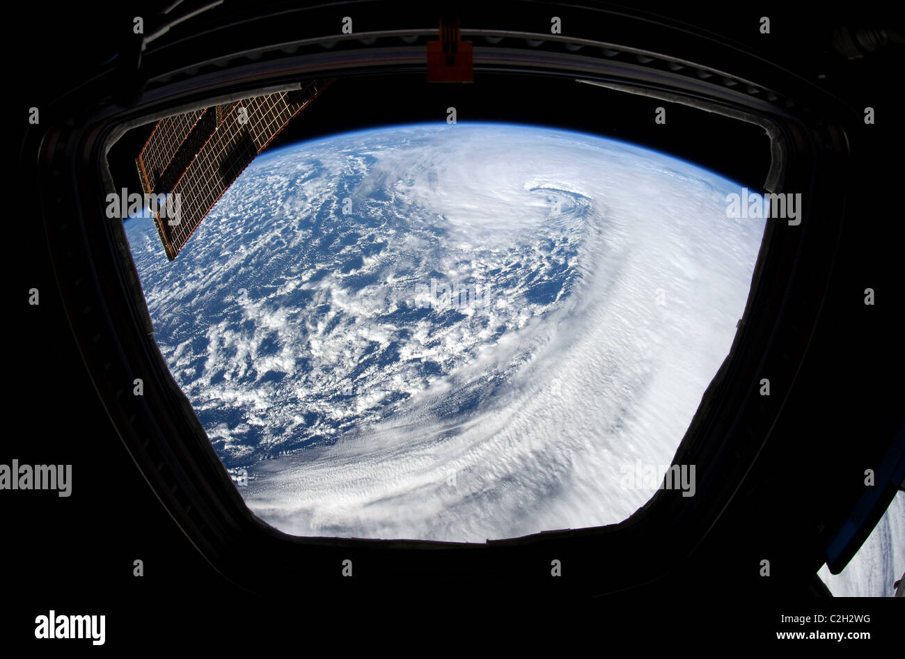 Terra e Oceano Pacifico settentrionale visto dalla stazione spaziale internazionale. Foto Stock