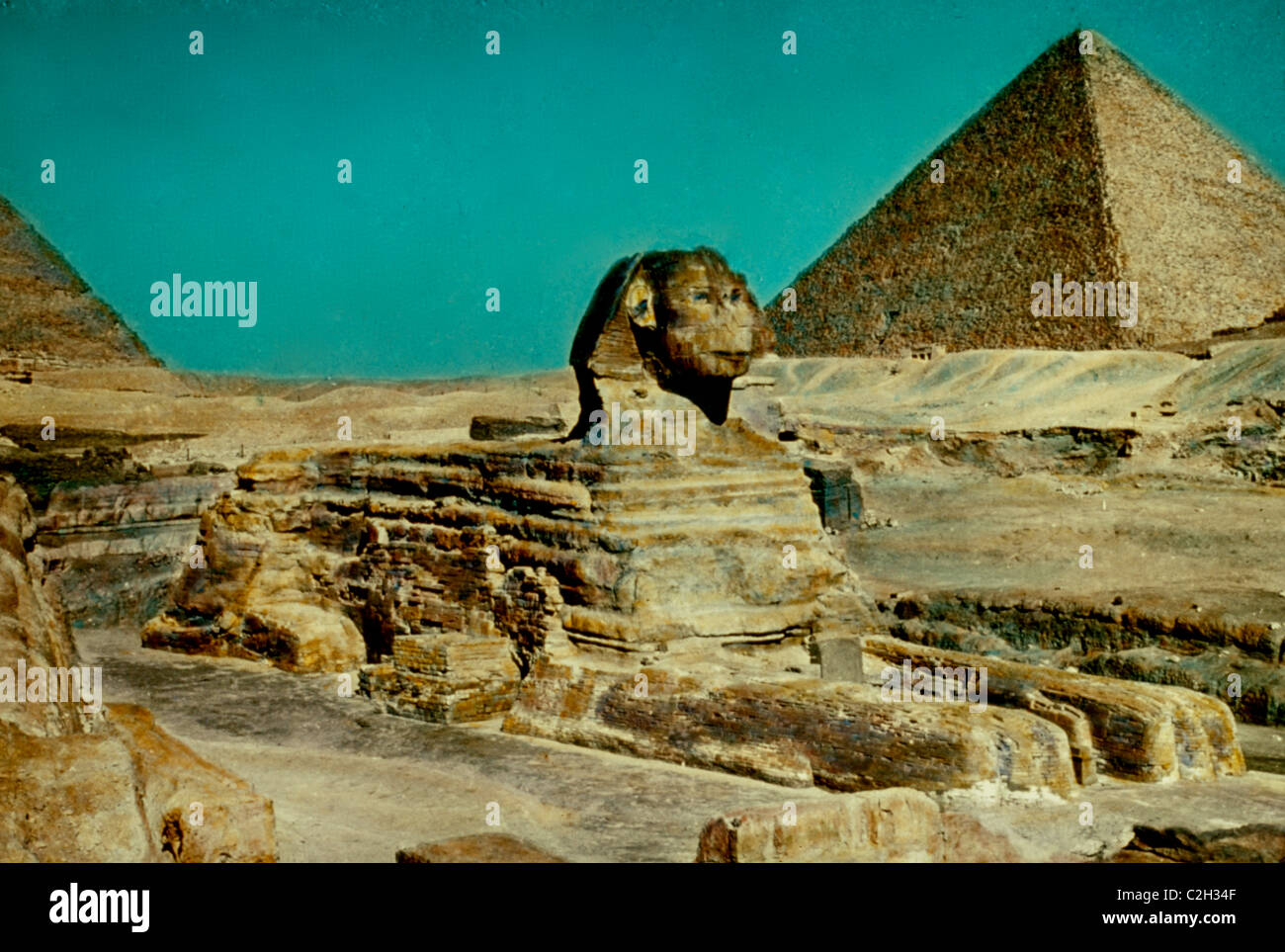 Piramidi e Sfinge. Foto Stock