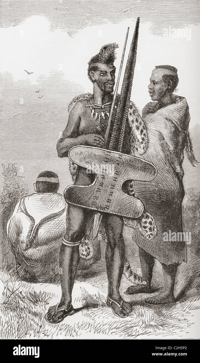 Un Guerriero Bechuana nel XIX secolo. Foto Stock