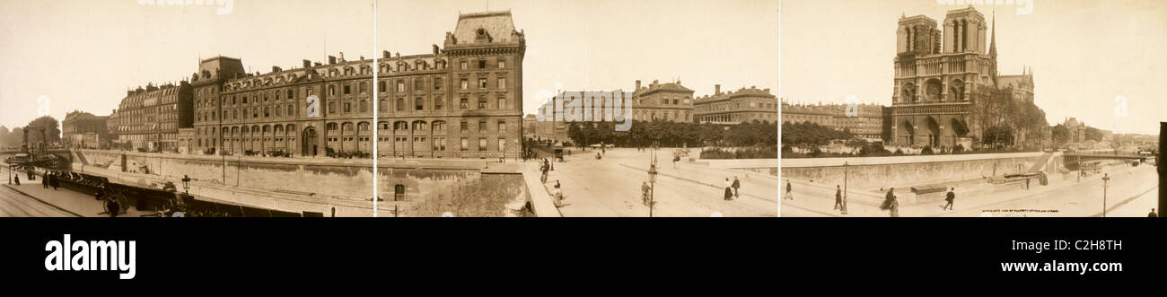 La cattedrale di Notre Dame e la Prefettura di Polizia, Parigi, Francia Foto Stock