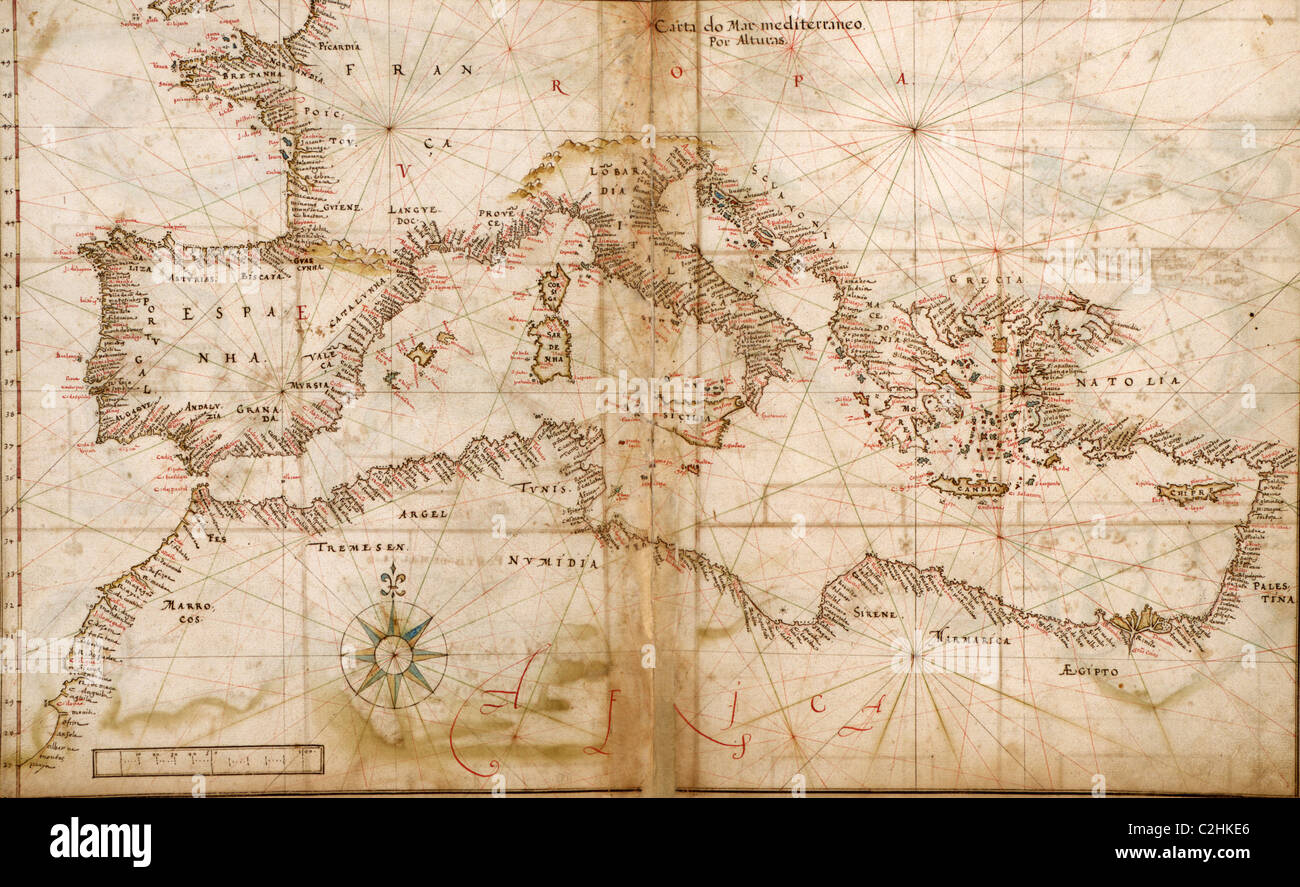 Il portoghese mappe dei paesi del Mediterraneo - 1630 Foto Stock
