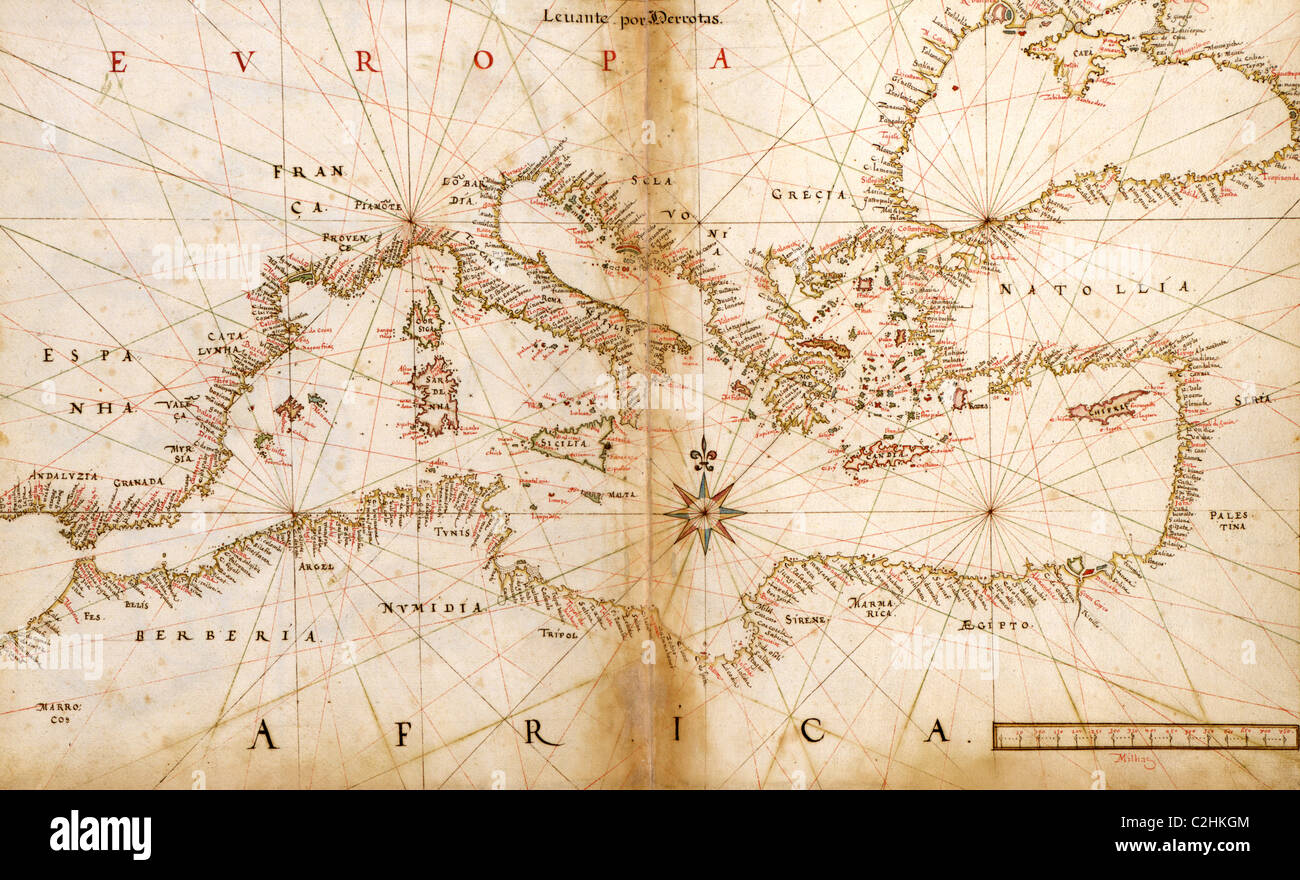 Il portoghese mappe dei paesi del Mediterraneo - 1630 Foto Stock