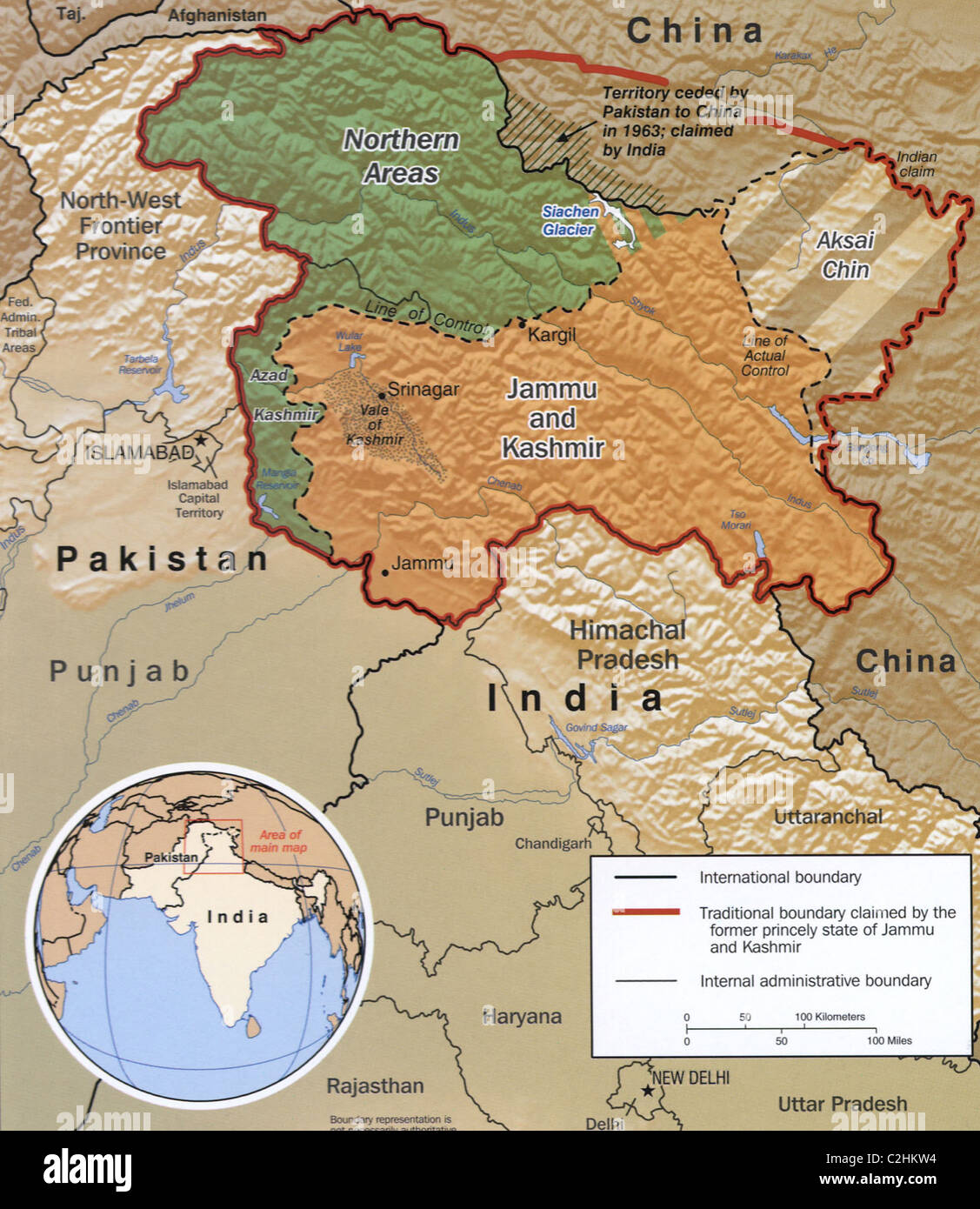 Area contestati del Kashmir - 2002 Foto Stock
