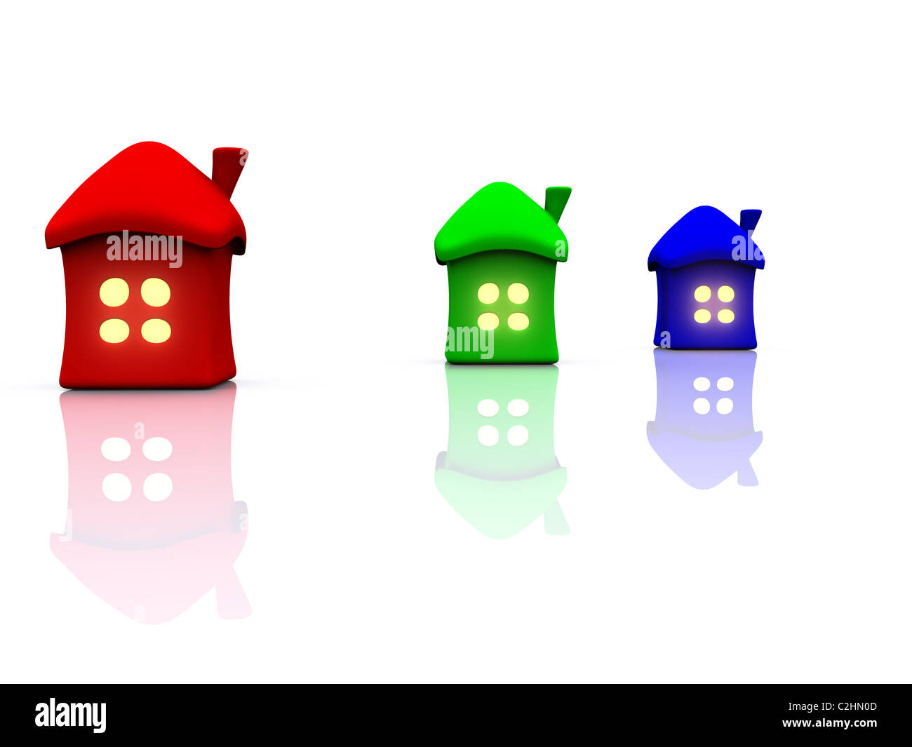 Case RGB con luce nella finestra . 3d Foto Stock