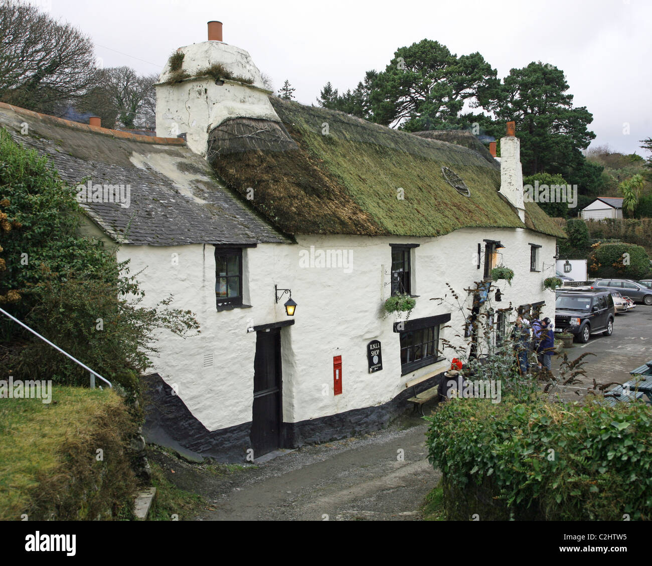 Il XIII secolo Pandora Inn at Restronguet Creek, Cornwall, West Country, England, Regno Unito Foto Stock