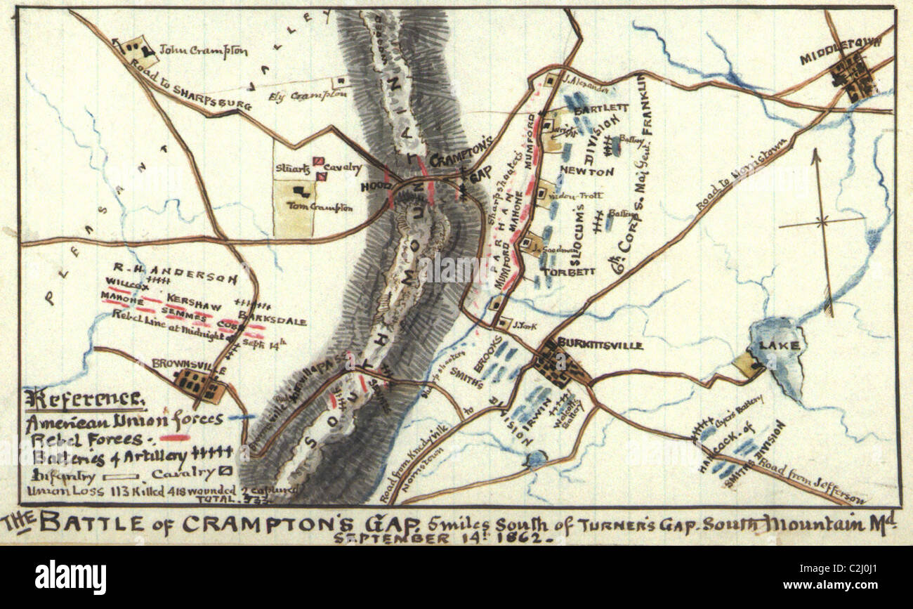 Battaglia di Crampton il Gap : 5 miglia a sud di Turner il Gap, South Mountain, Md. Foto Stock